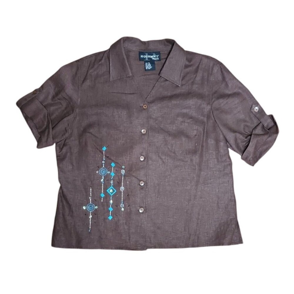 Requirements Petite Solid All Brown Embroidered B… - image 2